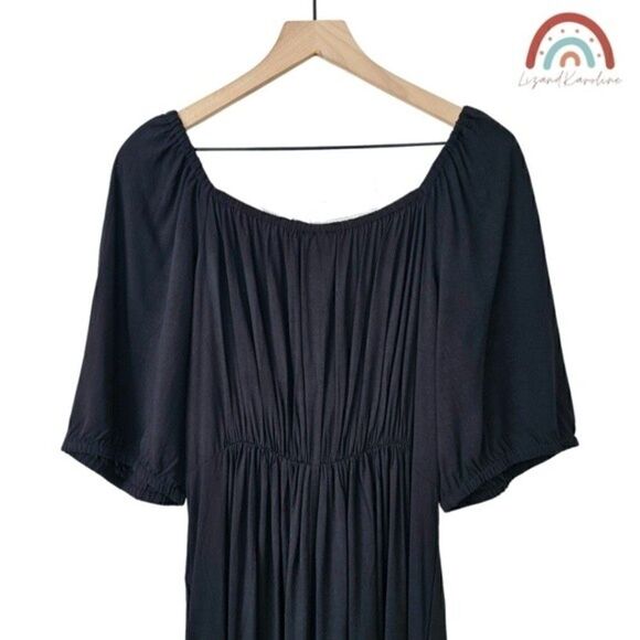 New! City Chic Villa Capri Peasant Peekaboo Tie Front Puff Sleeve Maxi Dress - Picture 6 of 11